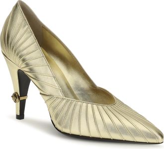 Versace Womens Metallic Leather Pumps Light Gold Calf Bos Taurus High Heel Shoes