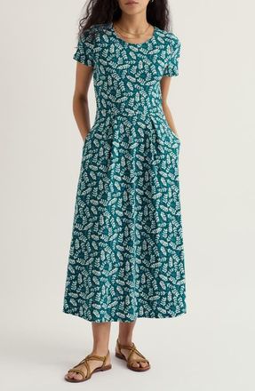 Seasalt Cornwall Veronica Print Stretch Organic Cotton Jersey Midi Dress in Indigo Leaf Dark Wreckage at Nordstrom, Size 10 Us