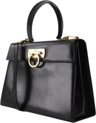 Ferragamo Pre-owned Gancini Calf 2way Bag - Dames - Vintage Handtas - Zwart - ONE Size - Leer - Vintage