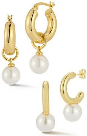 Glaze Jewelry Set of 2 Faux Pearl Drop Huggie Hoop Earrings in Gold at Nordstrom Rack