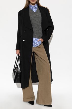 Ami Wool Coat With Single Vent, Womens, Black