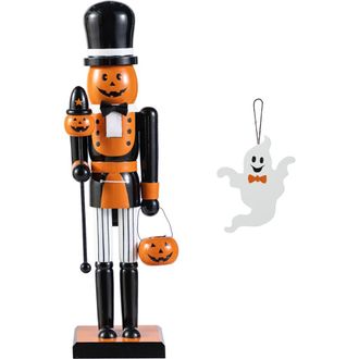 Glitzhome Halloween Wooden Pumpkin Nutcracker with Ghost Ornament in Orange at Nordstrom, Size Medium