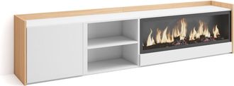 Skraut Home Skraut Home - Mueble Tv, Televisi&oacute;n, Muebles De Sal&oacute;n, Almacenaje, 212x35x50cm, Para Tv Hasta 80, Chimenea El&eacute;ctrica Xxl, Estilo Moderno, Blanco Y Rob