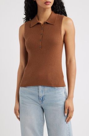 Paige Vesta Rib Sleeveless Polo in Cognac at Nordstrom, Size Xx-Small
