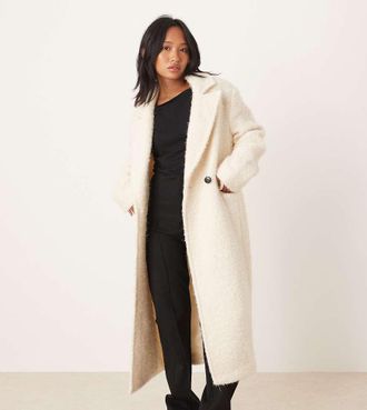 Asos Petite ASOS DESIGN Petite - Cappotto oversize dad fit color crema in misto lana testurizzato-Neutro