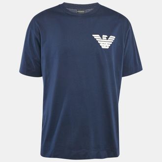 Emporio Armani Navy Blue Logo Applique Jersey T-Shirt