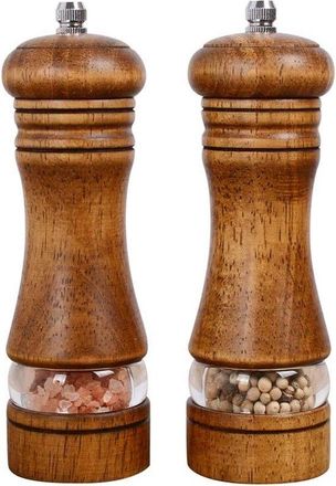 OEM Juego De 2 Molinillos De Sal Y Pimienta De Madera, Con Ventana De Acr&iacute;lico Y Molinillo De Cer&aacute;mica Ajustable (16,5 Cm)