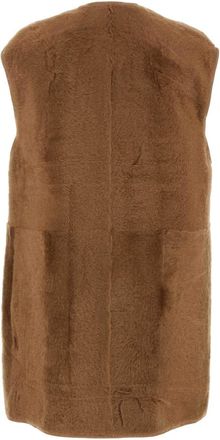 Max Mara Womens Biscuit Shearling Effige Sleeveless Coat Cammello Cappotti