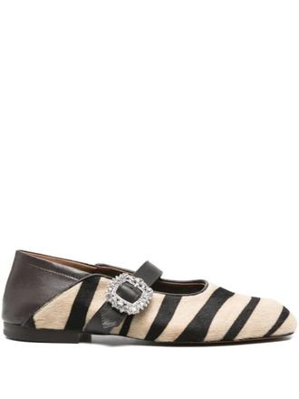 Wales Bonner striped buckle-fastening ballet flats - Brown