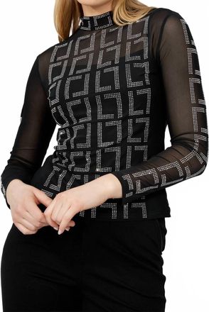 Frank Lyman Design Helena High Neck Long Sleeve Embellished Pullover In Black, Silver