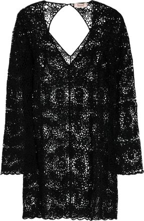 Twin-Set open-knit shift minidress - women - Cotton/Wool/Polyester/Polyamide/Polyester - S - Black