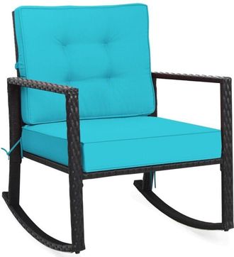Costway Outdoor Wicker Furniture Rocking Chair Metal Frame Patio Rattan Rocker w/Cushion