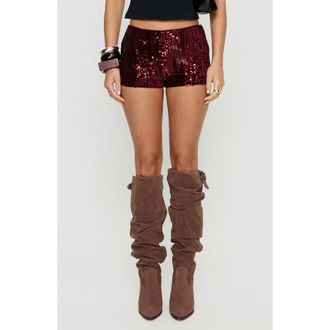 Princess Polly Showtime Micro Sequin Shorts in Burgundy at Nordstrom, Size 12