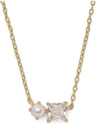 Kate Spade New York Signature Solitaire Pendant Womens Necklace Cream Clear Gold, Brass/Cubic Zirconia