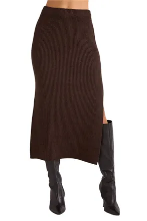 Bella Dahl Knit Side Slit Skirt In Heather Brown