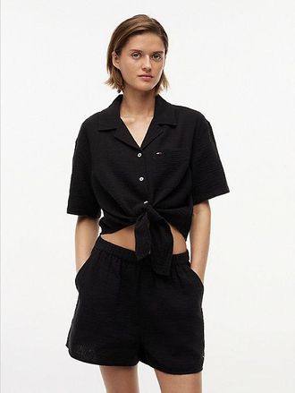 Tommy Hilfiger Crinkle Tie Front Short Sleeve Shirt
