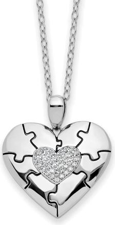 Diamond2Deal Sterling Silver CZ Antiqued Love You To Pieces Pendant Necklace 18