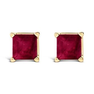 House of Brilliance 14K Gold 5x5MM Princess Cut Gemstone Solitaire Stud Earrings in Red Ruby | Yellow at Nordstrom