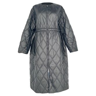 Ganni Ganni Diamond-Quilted Zip-Up Raincoat in Black Polyamide
