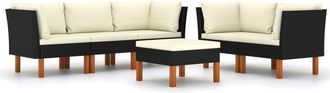 vidaXL Set De Muebles De Jard&iacute;n 6 Pzas Y Cojines Rat&aacute;n Sint&eacute;tico Negro Vidaxl