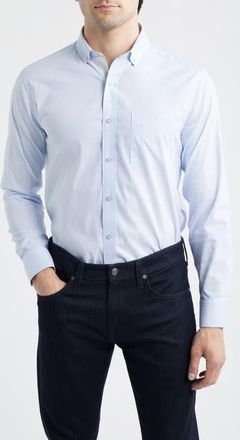 Johnston & Murphy Ovation Stripe Non-Iron Stretch Cotton Button-Up Shirt in Blue Striped Oxford at Nordstrom, Size Xxx-Large