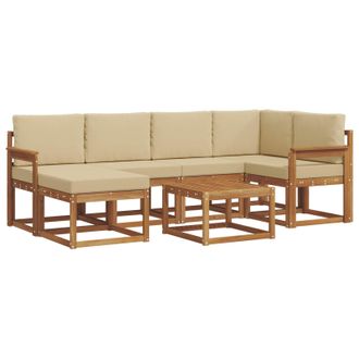 vidaXL Conjunto De Sof&aacute;s De Exterior Con Coj&iacute;n 7 Pcs Natural Y Beige Vidaxl