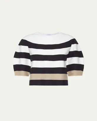 Max Mara Voto Striped Knit Puff-Sleeve Top
