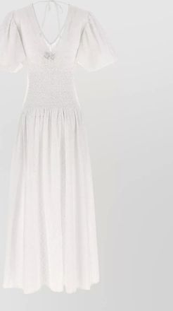 Le Twins cotton broderie anglaise v-neck long-sleeve midi dress