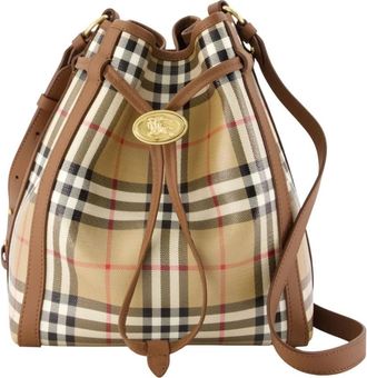 Burberry Small Check Bucket Bag - Dames - Schoudertassen - Beige - ONE Size - Katoen - Tassen
