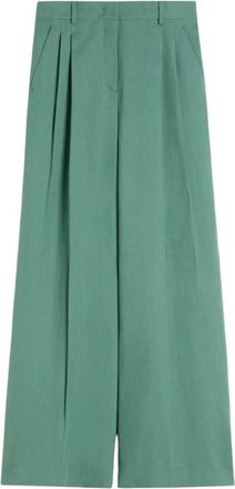 Max Mara Veliero Wide Broeken - Dames - Wijde Broeken - Groen - M - Linnen - Broeken