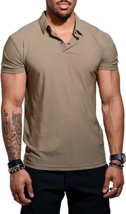 Maceoo Geo Pattern Stretch Nylon Polo in Brown at Nordstrom, Size 2