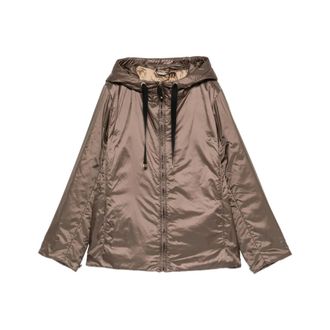 Max Mara Jassen, Dames, Bruin, 2Xs, Wol, Gewatteerde Waterafstotende Jas met Capuchon