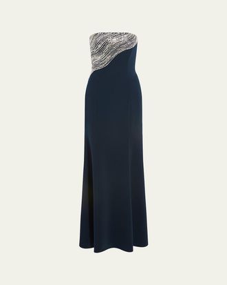 Jenny Packham Soyala Wave Beaded Strapless Gown