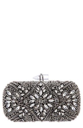 Nina Gelsey Crystal Embellished Minaudi&egrave;re in Black-White at Nordstrom