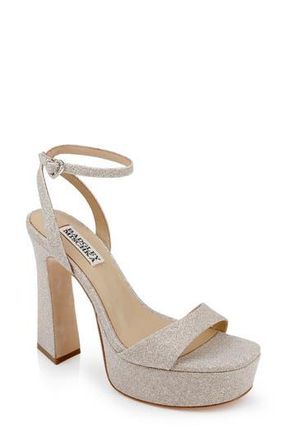 Badgley Mischka Caia Ankle Strap Platform Sandal in Gold Glitter at Nordstrom Rack, Size 8.5