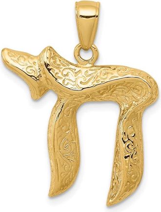 Diamond2Deal 14k Yellow Gold Jewish Chai (Long Life) Pendant
