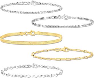 Ross-Simons Italian Sterling Silver and 18kt Gold Over Sterling Jewelry Set: 5 Chain Bracelets