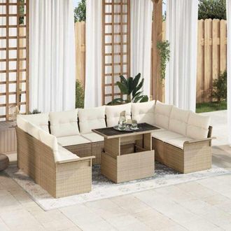 vidaXL Vidaxl - Conjunto De Sof&aacute; De Jard&iacute;n Con Coj&iacute;n 10 Pcs Beige Polirat&aacute;n