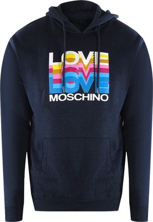 Moschino Mens Love Multi Logo Navy Blue Hoodie Cotton - Size X-Large