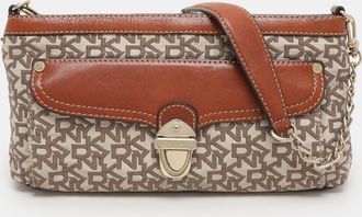 DKNY Dkny Beige/brown Signature Canvas And Leather Shoulder Bag