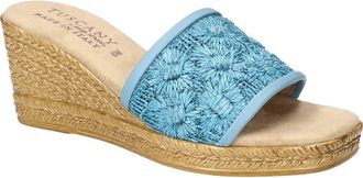 Easy Street Ricci Espadrille Platform Wedge Slide Sandal in Denim Raffia Flowers at Nordstrom Rack, Size 7.5