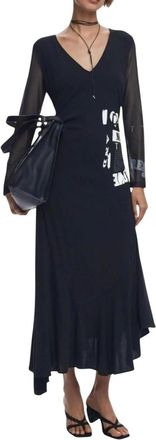 Desigual Kleedjes, Dames, Zwart, XS, Katoen, Gedrukte V-hals Jurk Herfst/Winter