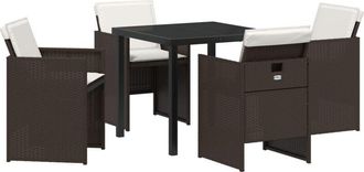 vidaXL Garden Dining Set with Cushion Folding 5 pcs Brown Poly rattan Vidaxl