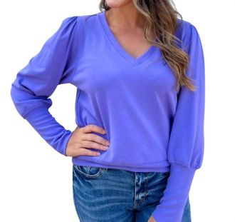Karen Kane V-Neck Bishop Sleeve Top In Lavender