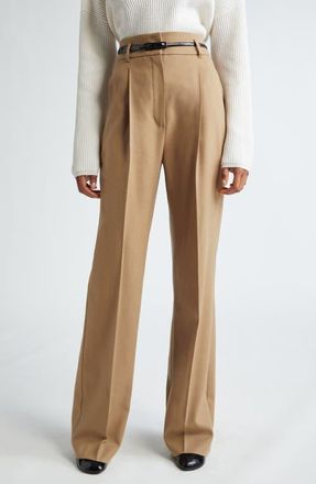 Max Mara Zac Belted Virgin Wool Wide Leg Trousers in Camel at Nordstrom, Size 6