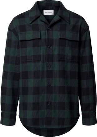 Ami Wijd geruit wollen overshirt - Heren - Overhemden - Blauw - Maat: M Wol