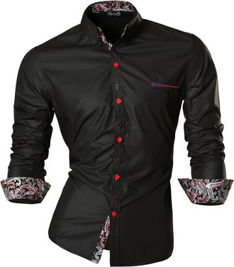 Jeansian Mens Fashion Long Sleeves Slim Fit Dress Shirts Casual Shirt Tops Z027 Black S