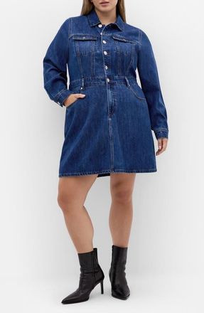 City Chic Liora Long Sleeve Denim Shirtdress in Dark Denim at Nordstrom, Size Xxl