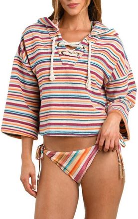 L'agence Lee Watercolor Stripe Crop Cotton Terry Cover-Up Poncho in Pink Multi at Nordstrom, Size Medium