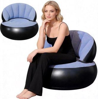 No Brand Sof&aacute; Hinchable, Silla Con Coj&iacute;n De Aire 2 En 1 Con Bomba, Superficie Impermeable Flocada, Azul Claro